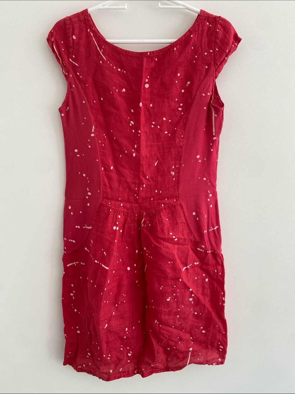 Linen Made in Italy Shift w Pockets Dress Raspberry & White Size SMALL